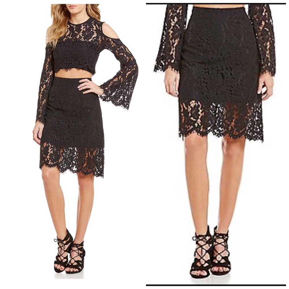 Keepsake Solid Scallop Lace A- Line Skirt